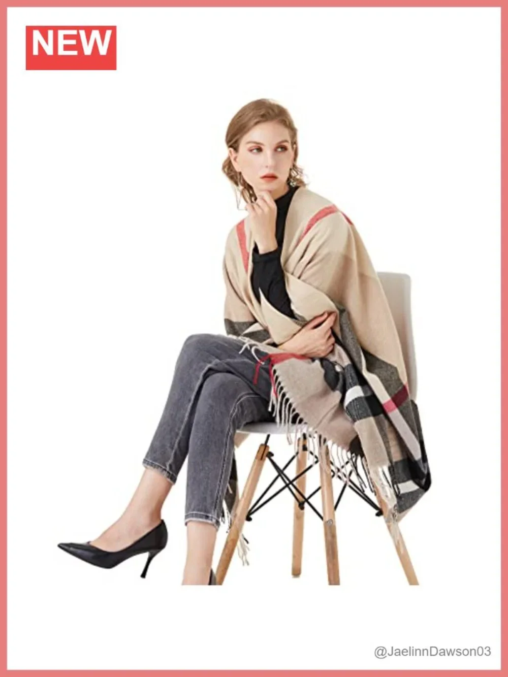 Plaid Shawl Wrap Open Front Poncho Cape Warm Cardigan